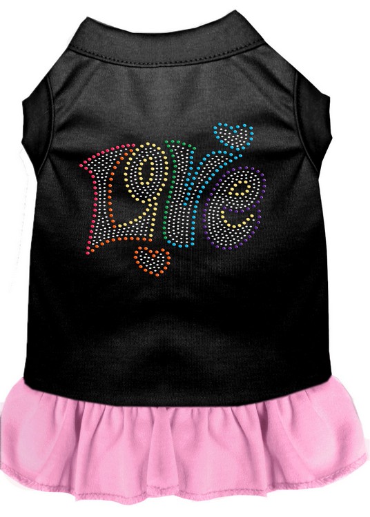 Technicolor Love Rhinestone Pet Dress Black with Light Pink XL